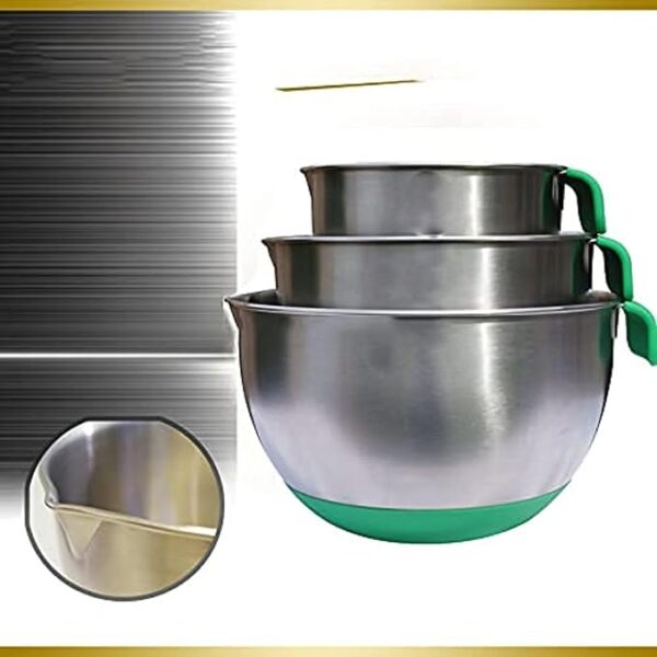 Taluka Stainless Steel Combo 3PC Mixing Bowl 1400ML 2800ML 4700ML with Measuring Cup 4 PC & Spoon 4 PC for Cooking Atta Flour Baking Prepping Kitchen Food Storage Pack of 11 - Image 3