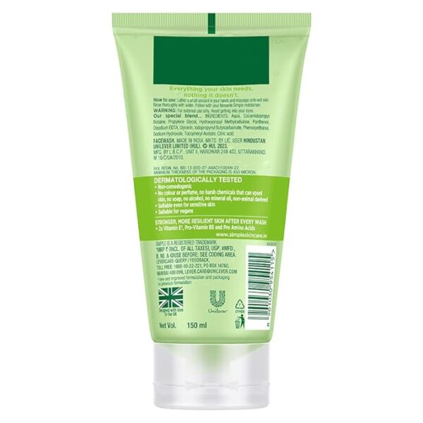 Simple Kind To Skin Refreshing Face Wash 150 ml | 100% soap-free gentle cleanser for sensitive, dry & oily skin, for women & men - Image 2