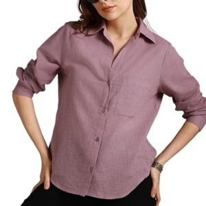 HIGH STAR Women's Solid Oversized Fit Shirt