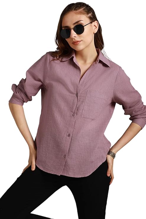 HIGH STAR Women's Solid Oversized Fit Shirt