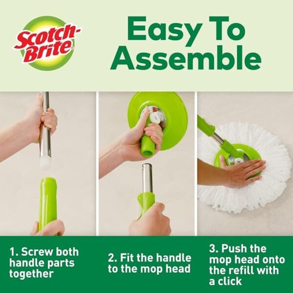 Scotch-Brite 2-in-1 Bucket Spin Mop (Green, 2 Refills), 4 Pcs - Image 3