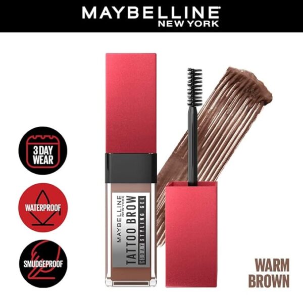 Maybelline New York Tattoo Brow 3 Day Styling Brow Gel - Warm Brown, Semi-permanent Tinted Eyebrow Gel, Water, smudge & Transfer-proof. Tattoo Brow 3 Day Styling Brow Gel Last Up To 3 Days | 6ml - Image 5
