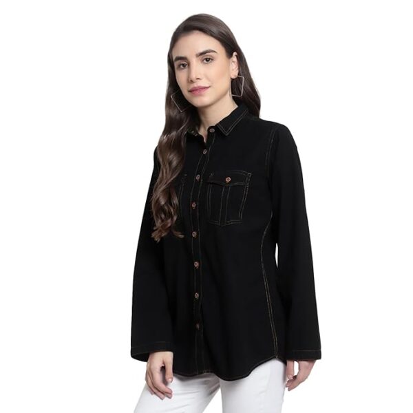 Women Casual Formal officewear Oversized Denim Cotton Long Shirt Tops Dress westrean Tops and Jeans Shirt use in Summer wear for Stylish and Vibrant Look That give You Some treandy Look - Image 2