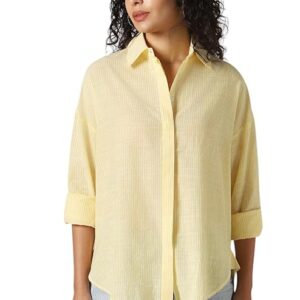 Hubberholme Women Striped Longline Length Oversized Spread Collar Spread Collar Long Sleeve Shirt