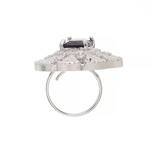 ZENEME Rhodium-Plated American Diamond Studded Tasselled Necklace With Earrings Ring & MaangTikka Jewellery Set For Girls and Women - Image 7