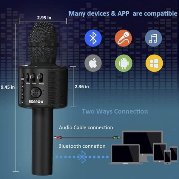 BONAOK Wireless Bluetooth Karaoke Microphone,3-in-1 Handheld Portable Black Speaker Machine for Android/iPhone/iPad/Sony/PC or All Smartphone - Image 5