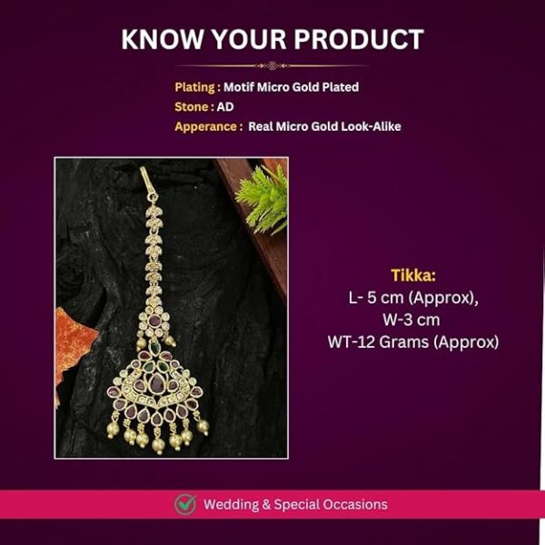 Sasitrends Micro Gold Plated AD Stone Studded Maan Tikka for Women and Girls - Image 2