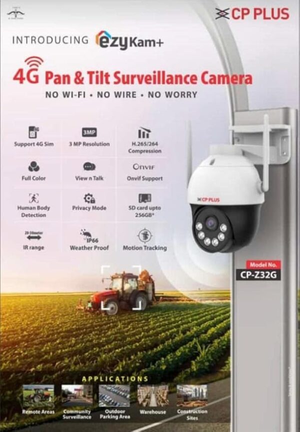 CP PLUS 3MP 4G Pan Tilt Sim Card Supported Smart Outdoor Camera | Built in Mice | Speaker |Colour Night Vision| SD Card Supported (Up to 256 GB) IP Ratings IP65 |Not WiFi Supported | CP-Z32G - Image 2