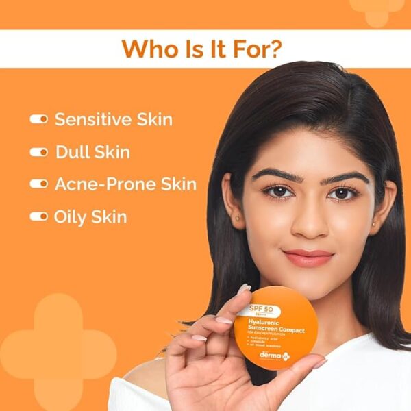 The Derma Co Hyaluronic Sunscreen Compact Powder SPF 50 PA+++ with Ceramides For All Skin Types | Matte Finish | Even Skin Tone | Oil Control | Non sticky - 7g - Image 3