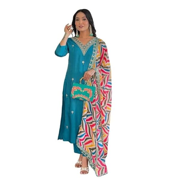 Naixa Women's Viscose Embroidered Straight Kurta with Viscose Pant and Jacquard Printed Dupatta Sets (461)