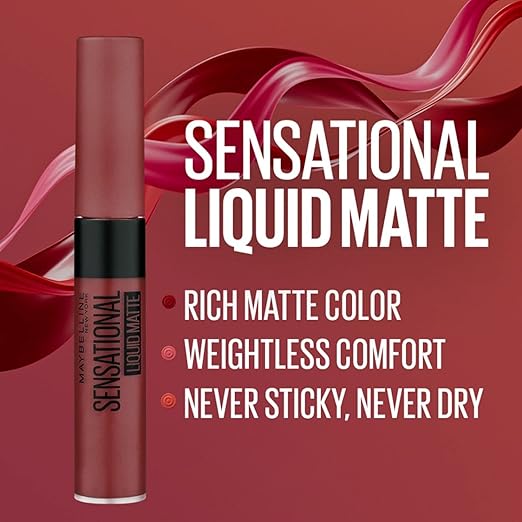Maybelline New York Lipstick, Matte Finish, Non-Sticky and Non-Drying, Sensational Liquid Matte, 21 Nude Nuance, 7ml - Image 3