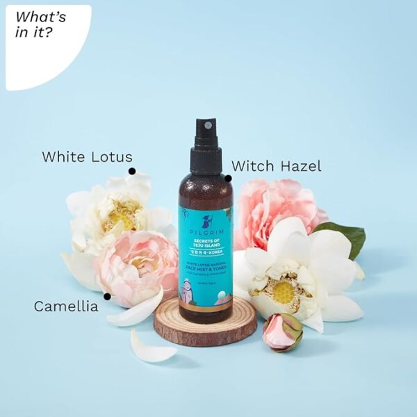 Pilgrim Korean Beauty White Lotus Refreshing Face Mist & Toner | Toner for glowing skin | Alcohol-Free Mist & toner for open pores Tightening | Korean skin care products | Women & Men | 100 ml - Image 3