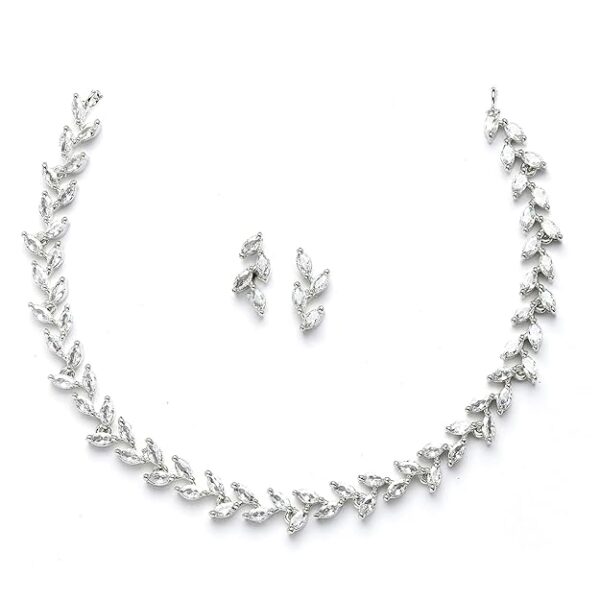 ZENEME Rose Gold-Plated Leaf Design Rose Black and White American Diamond Studded Jewellery Set