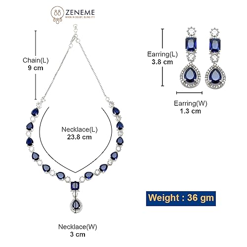ZENEME Rhodium-Plated American Diamond Studded Fashionable Necklace With Earrings Jewellery Set For Girls and Women - Image 5