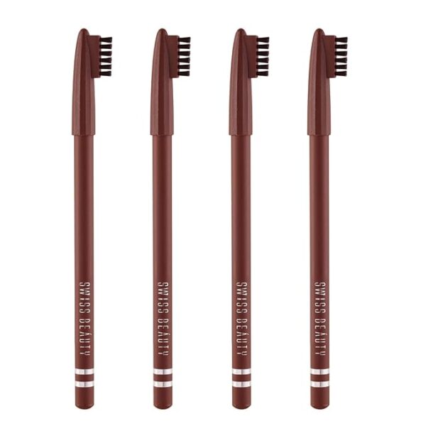 Swiss Beauty Waterproof Eyebrow Pencil with Brush | Smudge proof Eyebrow Definer Pencil | Shade - Light Brown, 6g, Pack of 4|
