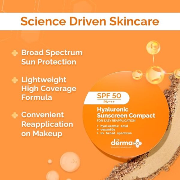 The Derma Co Hyaluronic Sunscreen Compact Powder SPF 50 PA+++ with Ceramides For All Skin Types | Matte Finish | Even Skin Tone | Oil Control | Non sticky - 7g - Image 4