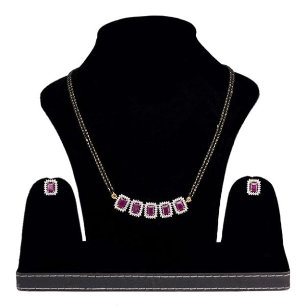 SARAF RS JEWELLERY Mangalsutra For Women With Earring; Red AD Studded Mangal sutra; 18 cm - Image 4