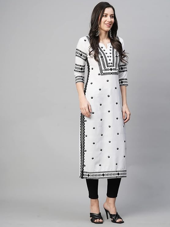 GoSriKi Women's Cotton Blend Embroidered Straight Kurta - Image 4
