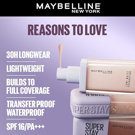 Maybelline New York Super Stay Lumi Matte Liquid Foundation, 30 HR Long Lasting yet Lightweight, 310, 35ml - Image 2