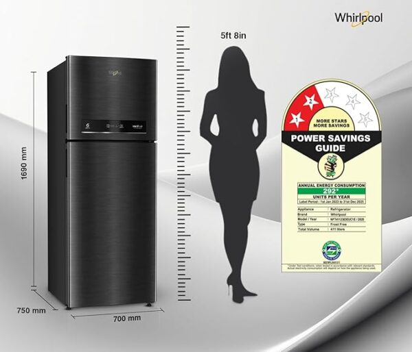 Whirlpool 411L 2 Star IntelliFresh Convertible Inverter Frost Free Double Door Refrigerator (IF INV CNV 455 Steel Onyx-Z, 2s) - Image 3