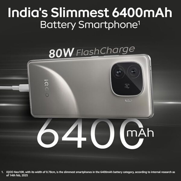 iQOO Neo 10R 5G (Moonknight Titanium, 8GB RAM, 256GB Storage) | Snapdragon 8s Gen 3 Processor | India's Slimmest 6400mAh Battery Smartphone | Segment's Most Stable 90FPS for 5 Hours - Image 2