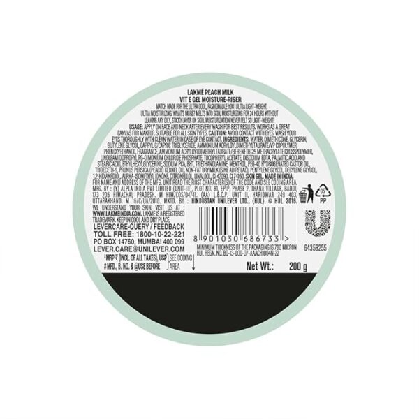 LAKMÉ Peach Milk Vit E Gel Moisturizer, Lightweight Gel to Hydrate Skin | With Vitamin E -200gm - Image 2