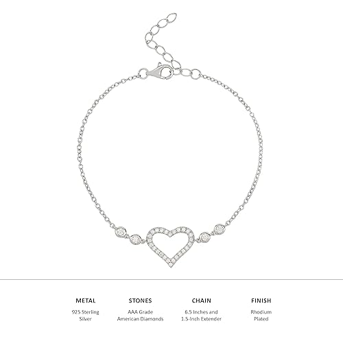 Ornate Jewels 925 Silver Round AAA Grade American Diamond Solitaire Love Heart Shape Adjustable Bracelet Gifts for Women and Girls - Image 5