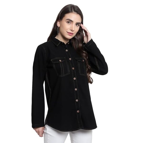 Women Casual Formal officewear Oversized Denim Cotton Long Shirt Tops Dress westrean Tops and Jeans Shirt use in Summer wear for Stylish and Vibrant Look That give You Some treandy Look - Image 6