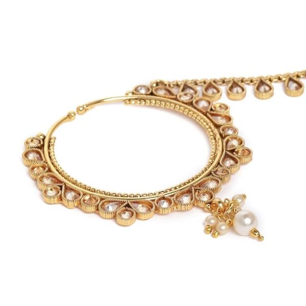 Traditional Ethnic Gold-Plated Copper Nose Ring with Chain & American Diamond for Women | Bridal Jewelry | Perfect Gifting for Karwa Chauth & Weddings - Image 2