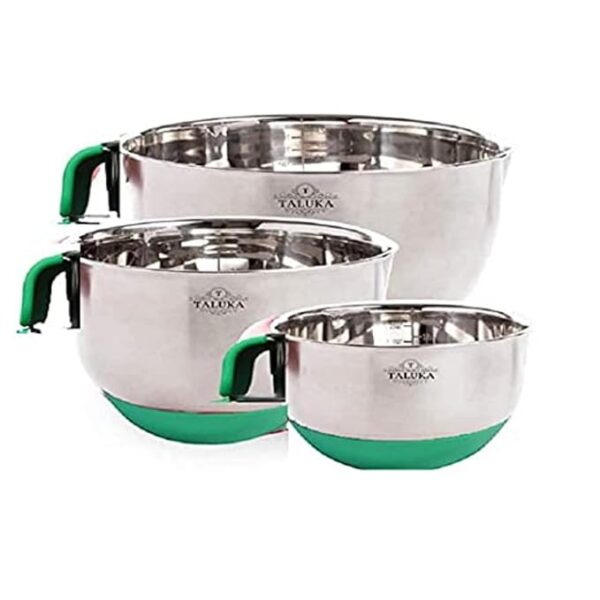Taluka Stainless Steel Combo 3PC Mixing Bowl 1400ML 2800ML 4700ML with Measuring Cup 4 PC & Spoon 4 PC for Cooking Atta Flour Baking Prepping Kitchen Food Storage Pack of 11 - Image 2