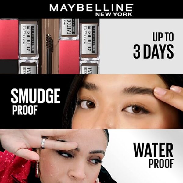 Maybelline New York Tattoo Brow 3 Day Styling Brow Gel - Warm Brown, Semi-permanent Tinted Eyebrow Gel, Water, smudge & Transfer-proof. Tattoo Brow 3 Day Styling Brow Gel Last Up To 3 Days | 6ml - Image 2