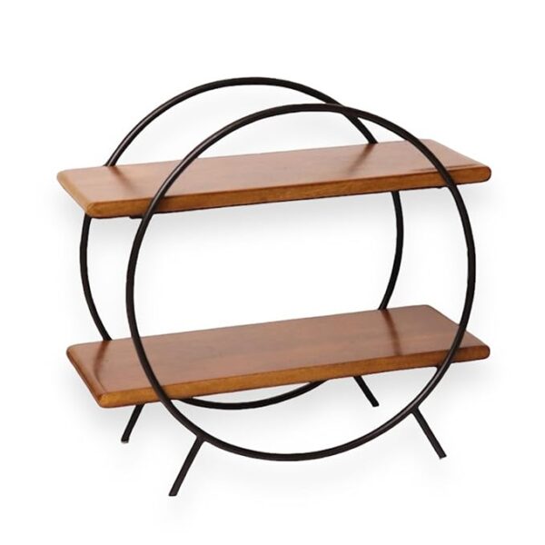 Vesta Homes Circular Home and Kitchen Organizer Rack/Storage Shelves/Spice Shelf/Wooden Organizer for Office, Bedroom | 40.5 x 16.5 x 37 cm | Mango Wood and Iron | Handcrafted in India