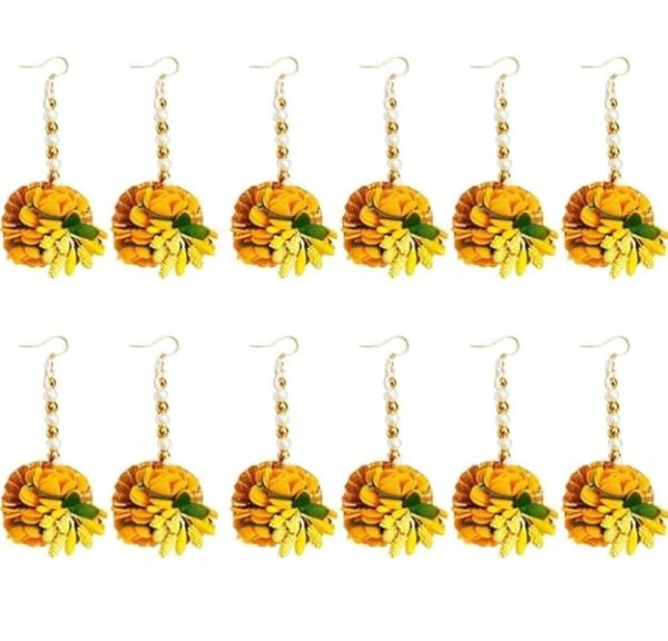 Virushka Flower Maang Tikka(Pack Of 15) Wedding | Baby Shower | Shaadi| Haldi | Mehandi | Party in Yellow Colour for Girls and Women, Floral Jewellery/Jewelry Mangtika combo 15 Pcs