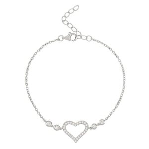 Ornate Jewels 925 Silver Round AAA Grade American Diamond Solitaire Love Heart Shape Adjustable Bracelet Gifts for Women and Girls