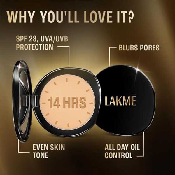 LAKMÉ The Original Collection Ultimate Glam Natural Compact For Oily Skin Type, 8 Gram, Gold - Image 5