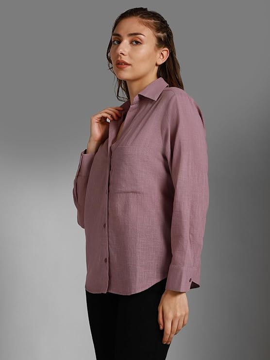 HIGH STAR Women's Solid Oversized Fit Shirt - Image 2