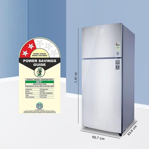 Godrej 223 L 2 Star Nano Shield Technology, Inverter Frost Free Double Door Refrigerator(RF EON 244B RI ST GL, Steel Glow) - Image 3