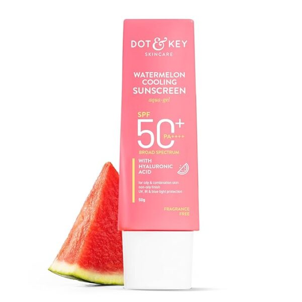 Dot & Key Watermelon Cooling Sunscreen SPF 50+ PA++++ | With Hyaluronic Acid, Instantly Cools Skin, Broad Spectrum Protection | Controls Excess Oil, Checks Tanning, No White Cast, All Skin Types | 50g