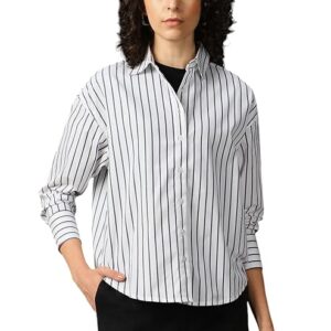 High Star Women Cotton Striped Oversized Fit Collar Full Sleeves Shirts