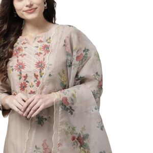 INDO ERA Women's Viscose Rayon Embroidered Straight Kurta with Pant & Dupatta Set