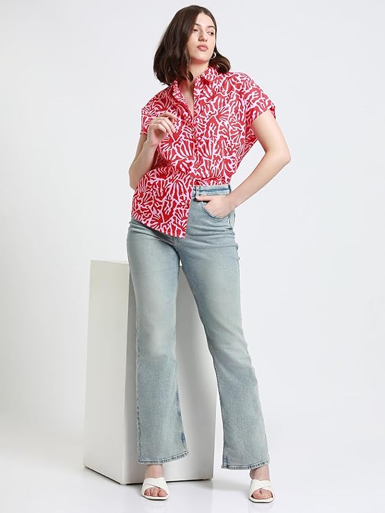 High Star Women Cotton Striped Oversized Fit Collar Full Sleeves Shirts (Copy)