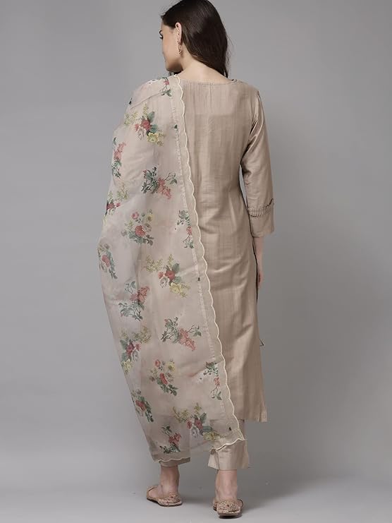 INDO ERA Women's Viscose Rayon Embroidered Straight Kurta with Pant & Dupatta Set - Image 4