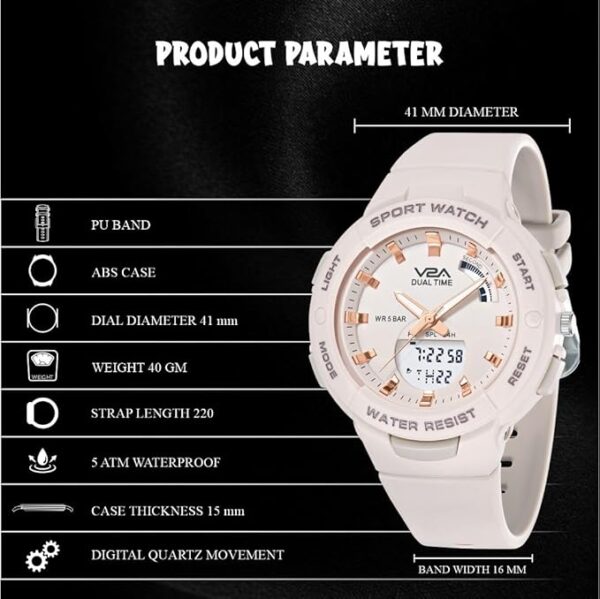 V2A Analog Digital Waterproof Fashion Sports Watch with Backlight Alarm Stopwatch for Women and Girls - Image 4