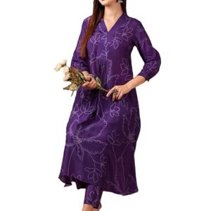 GoSriKi Women's Rayon Blend A-Line Printed Kurta with Pant