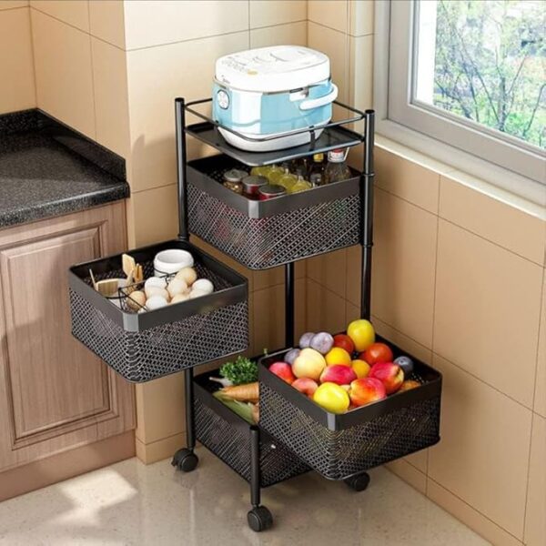 ASHLAS® Kitchen Trolley with Wheels, Kitchen Organizer Items and Storage Solutions for Kitchen Organizer and Kitchen Accessories Items (4 Layer, Square)