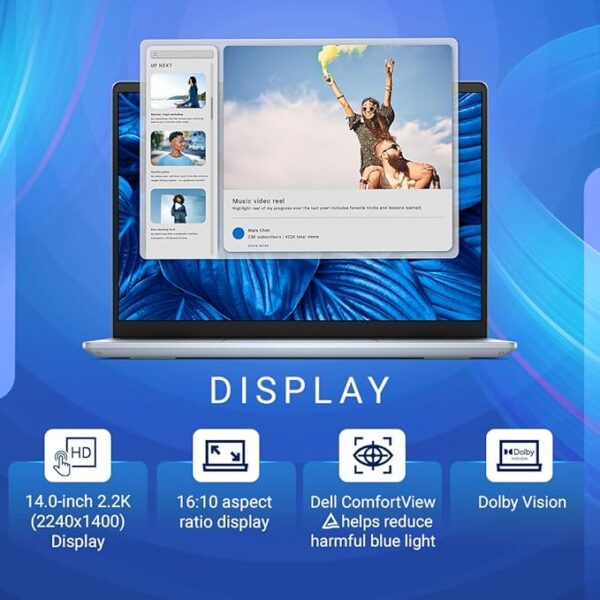 Dell Inspiron 7440 Thin & Light Laptop, Intel Core i7-13620H Processor, 16GB DDR5 + 512GB SSD, 14" (35.52cm) FHD+ 250nits Display, Backlit KB + FPR, Win 11 + MSO'21, 15 Months McAfee, Ice Blue, 1.60kg - Image 2