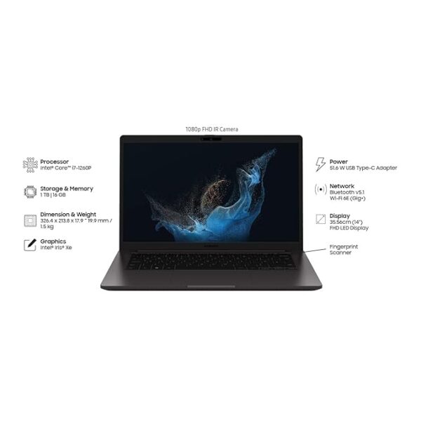 Samsung Galaxy Book2 (Graphite, 16GB RAM, 1TB SSD) | 14" Full HD Screen | Intel Core i5-12th Gen Processor | Windows 11 Pro | MS Office 2021, Business Laptop - Image 5