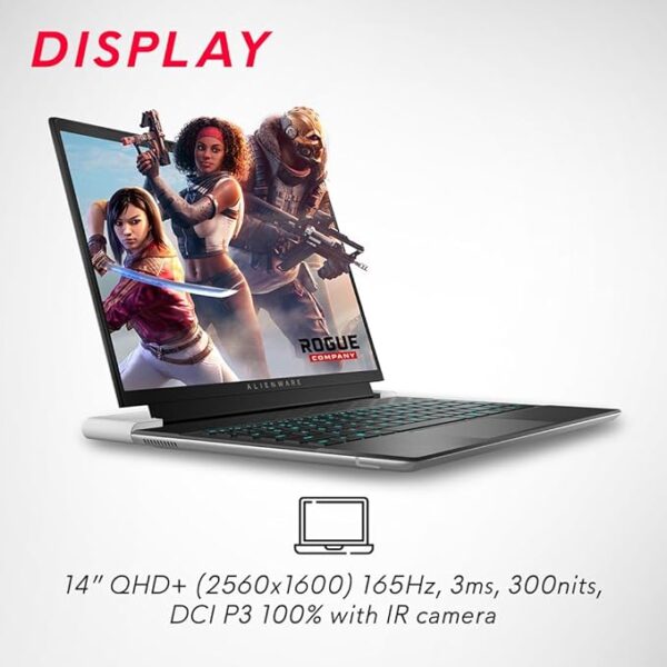 Dell Alienware x14 R2 Gaming Laptop, Intel Core i7-13620H/32GB/1TB SSD/NVIDIA RTX 4060 8GB GDDR6/14'' (35.56Cms) QHD+ 165Hz, 3ms, 300nits/Win 11+MSO'21+McAfee 15 Month/Lunar Silver/2.08Kgs - Image 2