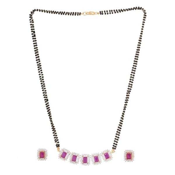SARAF RS JEWELLERY Mangalsutra For Women With Earring; Red AD Studded Mangal sutra; 18 cm