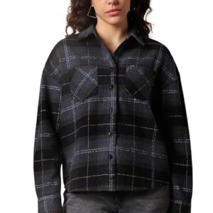 High Star Women Oversized Spread Collar Fullsleeve Checked Shirts 52